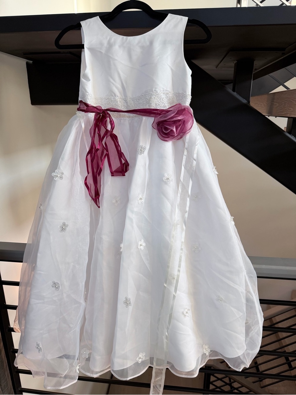 New Us Angels Flower-Accented Girls' Dress with Burgundy Sash size 12
